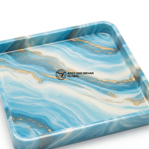 Plateau décoratif en résine bleue artistique – Plateau carré à motif marbré pour la maison - Product Image 2