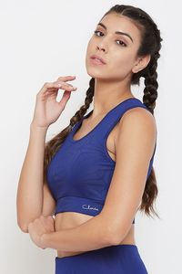 Soutien-gorge de sport sans couture bleu pour femme, rembourré, séchage rapide, idéal pour l'entraînement, la gym, le running, le fitness et le yoga - Product Image 2