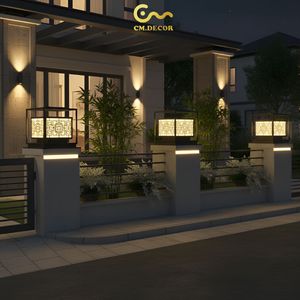 Wave Pattern LED Garden Pillar <b>Light</b>, 17" Black Powder-Coated Steel Outdoor <b>Post</b> Lamp, Warm Landscape Lighting for Villa - Product Image 6