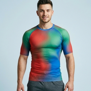 Mens Quick Dry Compression Sports Shirt Custom Half Sleeve Fitness Workout Athletic Training Top - Product Image 1