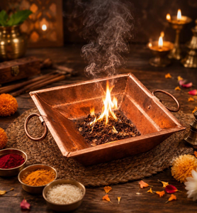 Bol en cuivre fait main Havan Kund avec motif carré et poignées latérales, pour rituels de Yagna et Homa, pour Pooja, mariages religieux - Product Image 6