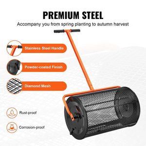 Épandeur de compost de 24 pouces de large avec poignée réglable de 24,4 à 25,6 pouces, revêtement poudré, pour pelouse et jardin, épandeur d'engrais, rouleau à tourbe latéral - Product Image 3