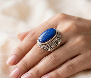 Vintage Handmade <b>Lapis</b> <b>Lazuli</b> Statement <b>Ring</b> 925 Sterling Silver Boho Artisan Gemstone Cocktail <b>Ring</b> Women Jewelry for Men Her - Product Image 1