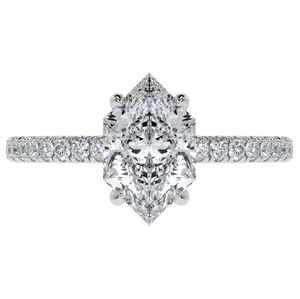 Anillo de Compromiso de Lujo SGARIT con Moissanita Corte Marquesa Holandesa de 10x5mm, Plata de Ley 925, Bañado en Oro Blanco, Engaste de Garras, Certificado - Product Image 1