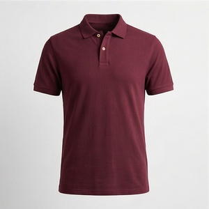 Polo en piqué de coton bordeaux à manches courtes pour homme, décontracté, infroissable, tricoté uni, coupe classique - Product Image 1