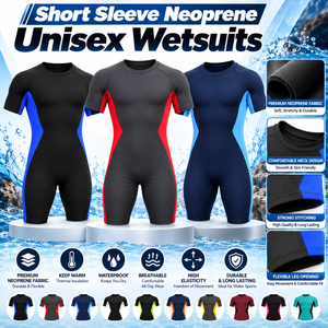 Combinaison de plongée unisexe personnalisée à manches courtes en néoprène, bleu et noir, col rond, imperméable, pour adultes, surf et plongée - Product Image 6