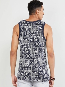 Camiseta sin mangas con estampado de patchwork para hombre, cuello redondo, ropa informal, transpirable, de algodón tejido. - Product Image 5
