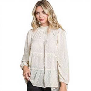 เสื้อเบลาส์คอวอลล์ลายจุดขนาดใหญ่สไตล์วินเทจ แขนระบายพลิ้ว ไซส์พลัส - Product Image 1