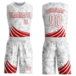 Ensemble de maillots de basket sans manches personnalisés, écologiques, respirants, blanc et rouge, uniforme d'équipe, design par sublimation, anti-humidité - Product Image 1