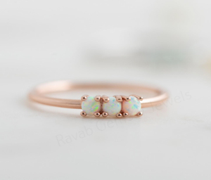 Natural Ethiopian <b>Opal</b> 3mm Round Shape 925 Silver <b>Gold</b> Plated Prong Set Minimalist Gemstone <b>Ring</b> Unisex Women's Wedding Jewelry - Product Image 5