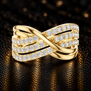 Round Cut Lab Grown Diamond 14K 18K Solid Gold Multi <b>Row</b> Criss Cross Pave Band 0.80CT DEF VVS Engagement Ring Fine Jewelry ODM - Product Image 1