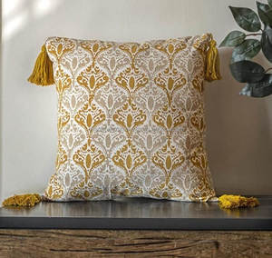 Artisan bloc marron imprimé fleuri taie d'oreiller indien fait à la main coton coussin décoratif Boho oreiller - Product Image 4