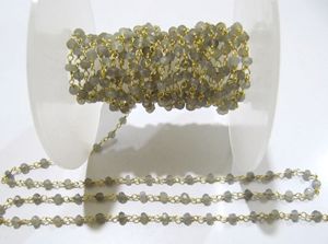 Cadena de cuentas facetadas de piedra lunar gris natural de 3-4 mm, cadena de cuentas tipo rosario - Product Image 2