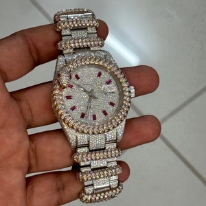 Montre de luxe pour homme en acier inoxydable avec moissanite, pavée de diamants, ton argent, fermoir déployant, bracelet de haute qualité et tendance - Product Image 1