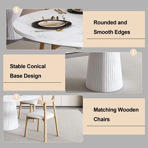Set da Pranzo Moderno in Stile Fattoria con Tavolo Rotondo in MDF da 47 Pollici per 4 Persone, con Sedie in Legno Massello e Piano in Marmo Modello V Rosso per Ville - Product Image 5
