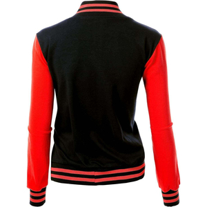 แจ็คเก็ตวาร์ซิตี้สีดำและสีแดง แขนเสื้อตัดสี แต่งแถบลาย พร้อมโลโก้แบบกำหนดเอง - Product Image 6