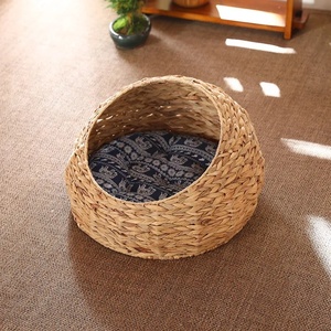 Nid de couchage rond en paille de rotin tissé pour animaux de compagnie maison pour chiens chats chiots - Product Image 4