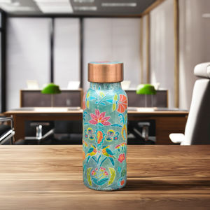 Bouteille d'eau en cuivre imprimée de qualité supérieure 500 ml pour un usage quotidien Bouteille d'eau en cuivre ayurvédique 500 ml Bouteille d'eau étanche - Product Image 1