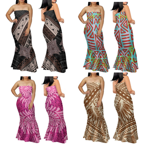 Vestidos de Noche Estilo Polinesio Samoa Tapa, Vestidos de Sirena sin Tirantes, Azules, a la Moda, con Hombros Descubiertos, Estampados, Ajustados al Cuerpo - Product Image 4