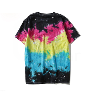 Camiseta de manga corta con cuello redondo y estampado tie-dye para hombre, informal, de punto, con diseño de arcoíris, de corte holgado y regular. - Product Image 2