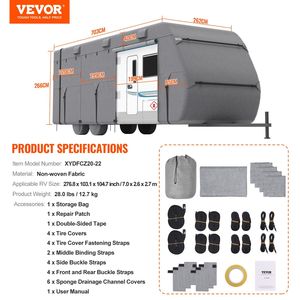 Funda para Remolque de Viaje de 20-22 pies, 4 Capas de Tela No Tejida, Impermeable, Resistente al Viento, Funda para Autocaravana, Accesorios Exteriores para RV - Product Image 6