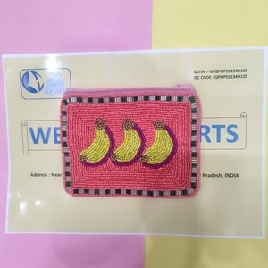 Porte-monnaie artisanal à motif banane perlé, pochette zippée, mini sac à chaîne en polyester, portefeuille indien écologique, cadeau - Product Image 1