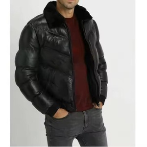 Blouson en cuir classique pour moto, personnalisé OEM, pour homme, col en fourrure rabattable, hiver, cuir d'agneau véritable, imperméable - Product Image 5