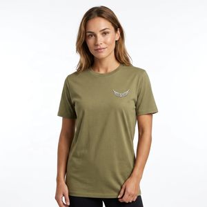 Men's Olive <b>Green</b> Short Sleeve <b>T</b>-<b>Shirt</b> With Embroidered Wing Logo Regular Fit Casual Jersey Cotton O-Neck Design - Product Image 6