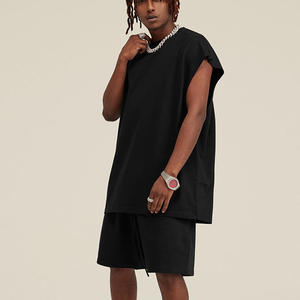 Men Solid Black Sleeveless Tank Top O-Neck Knitted Casual Wear - Product Image 3