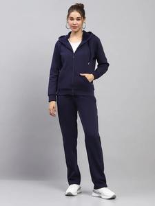 Ensemble de survêtement bleu marine personnalisé pour femme – Hoodie zippé et pantalon de jogging – Tenue de sport athlétique, entraînement, fitness, décontractée et active - Product Image 5