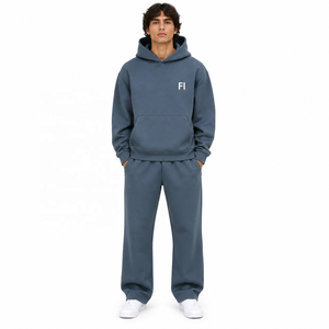 Ensemble de survêtement structuré en molleton épais pour homme – Sweat à capuche et pantalon de jogging large – Collection Hiver – Vente en gros OEM Streetwear - Product Image 1