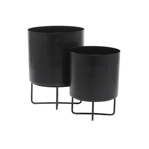 Ensemble de 2 jardinières en métal noir avec supports surélevés, pots de fleurs modernes pour l'intérieur, 12 et 10 pouces, pour la décoration de la maison, du bureau et du jardin - Product Image 2