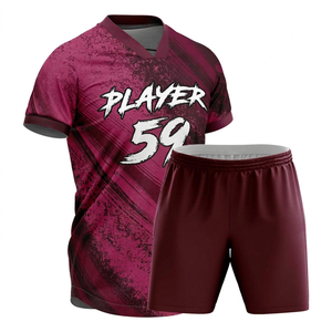 Custom Red lacrosse uniform <b>Set</b> Player 20 Blue Shorts V-Neck Sublimated Print Moisture Wicking Unisex Adult Apparel - Product Image 3