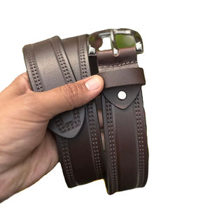 เข็มขัดหนังแท้คุณภาพสูง งานแฮนด์เมดสไตล์วินเทจ พร้อมหัวเข็มขัดทองแดงลายปัก - Product Image 1