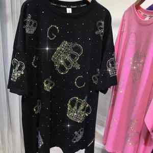 T-shirt tendance de qualité supérieure avec sequins diamantés, brillant, écologique, respirant, infroissable, uni, style streetwear, orné de strass - Product Image 2