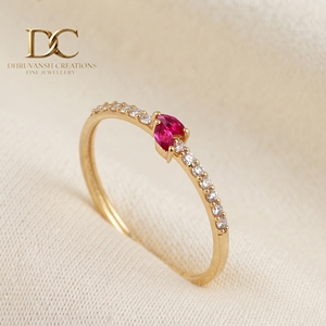 Bague pour femme en or jaune massif 9 carats de haute qualité avec diamant de laboratoire et rubis sang de pigeon, bijoux minimalistes certifiés IGI - Product Image 3