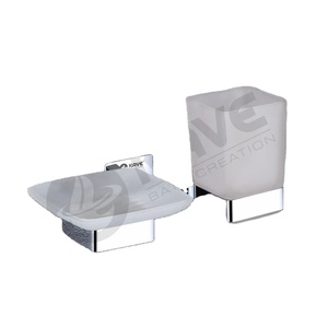 Jabonera Moderna de Acero Cromado con Soporte para Vasos, Montada en la Pared, Fácil de Limpiar, para Hoteles, Oficinas y Hogares - Product Image 1