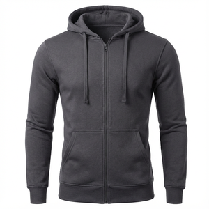 Sweat à capuche zippé épais pour homme, printemps et automne, décontracté, coupe ample, personnalisé, avec motif uni et col à capuche. - Product Image 1