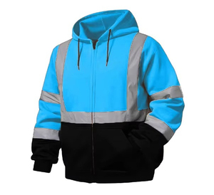 Sweat-shirt de sécurité haute visibilité classe 3 avec poches, réfléchissant, pour travaux de construction, bleu avec bas noir, logo personnalisé - Product Image 4