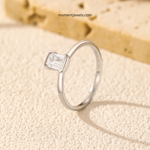 Elegant <b>Emerald</b> Cut Moissanite <b>Ring</b> Luxury Rhodium Plated 925 Sterling <b>Silver</b> <b>Rings</b> Simple Beaded Band Colorless DEF VVS - Product Image 4