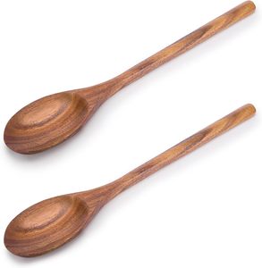 Cucharas de Cocina de Madera, Utensilios de Cocina de Madera de Acacia Natural, Cucharas para Mezclar de Madera para Utensilios Antiadherentes, Agarre Cómodo y Duradero - Product Image 1