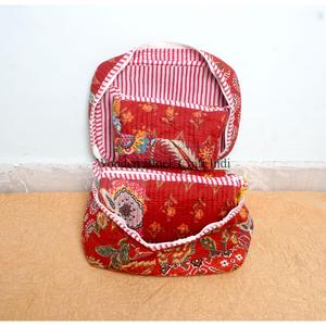 Indian Quilted Cotton Eco-Friendly Reusable Hand Block Print Zipper Closure Lightweight Foldable Large Makeup Case Three Piece - Product Image 4