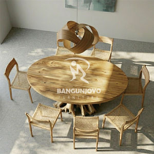 Dining <b>table</b> set with teak root <b>legs</b> and solid top combined with chairs for dining room, hotel, villa, restaurant - Product Image 2