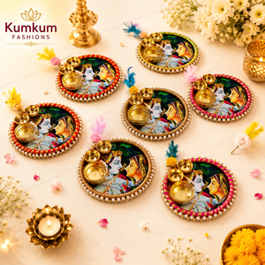 Trending Indian Haldi Kumkum Platter Holder Navratri Puja Plate Diwali Gift Handcrafted Puja Plater Religious Roli Decoration - Product Image 3