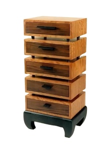 Wooden Checkered Storage Drawer Chest with 4 Drawers Stylish Elegant Home Decor Accent Piece Geometric Design Storage Unit Home - Product Image 2