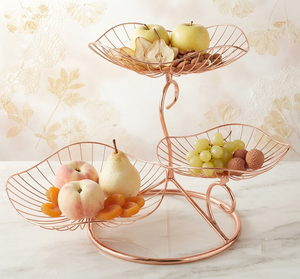 Élégante corbeille à fruits en fil de cuivre à 3 niveaux, design géométrique, paniers de rangement en métal pour présentation sur table - Product Image 1