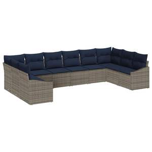 Set di divani in polyrattan sintetico grigio da 10 pezzi con cuscini per arredamento da giardino - Product Image 2