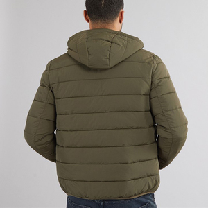 Veste matelassée à capuche pour homme, vert olive, fermeture éclair, coupe-vent, vêtement d'extérieur décontracté pour l'hiver, coupe régulière, rembourrage en polyester - Product Image 3