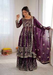 Heavy Micro Cotton Crunchy Silk Heavy Embroidery Sequence Work With Sleeves Party Wear Top Lehenga and Dupatta Set - Product Image 3