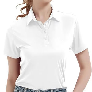 Polos de golf pour femmes 100% coton, broderie personnalisée avec logo, coupe ample, longueur courte, style smart casual, design uni, polos vierges. - Product Image 1